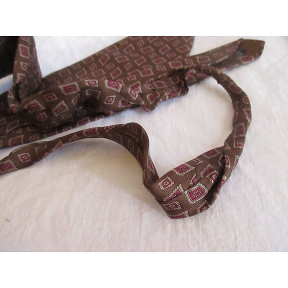 Vintage Silk Neck Tie 3” 56" Brown Medallion Print Coburne Square - Picture 5 of 5